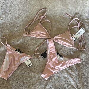 Boohoo Light Pink Triangle String Bikini Set